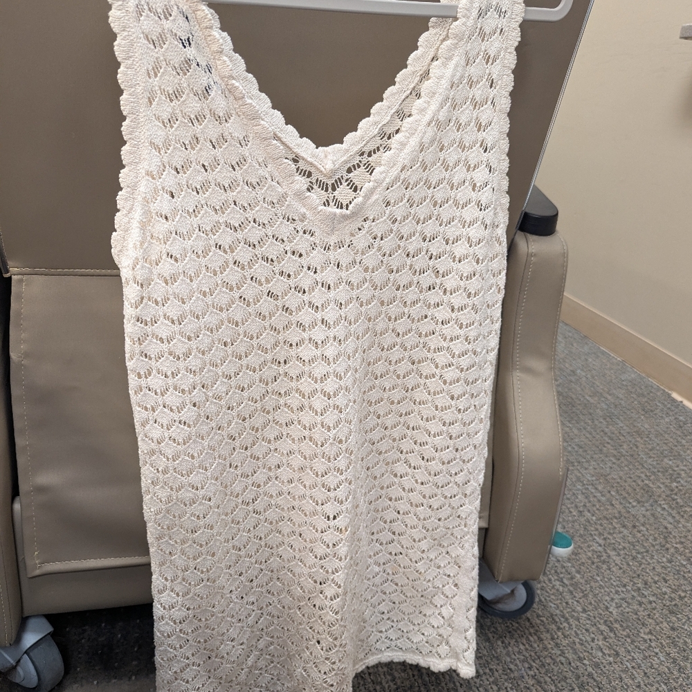 Zara Crochet Dress M • Ivory Swim Coverup • Boho Resort Beach Vacation, Unlined - Picture 2 of 5